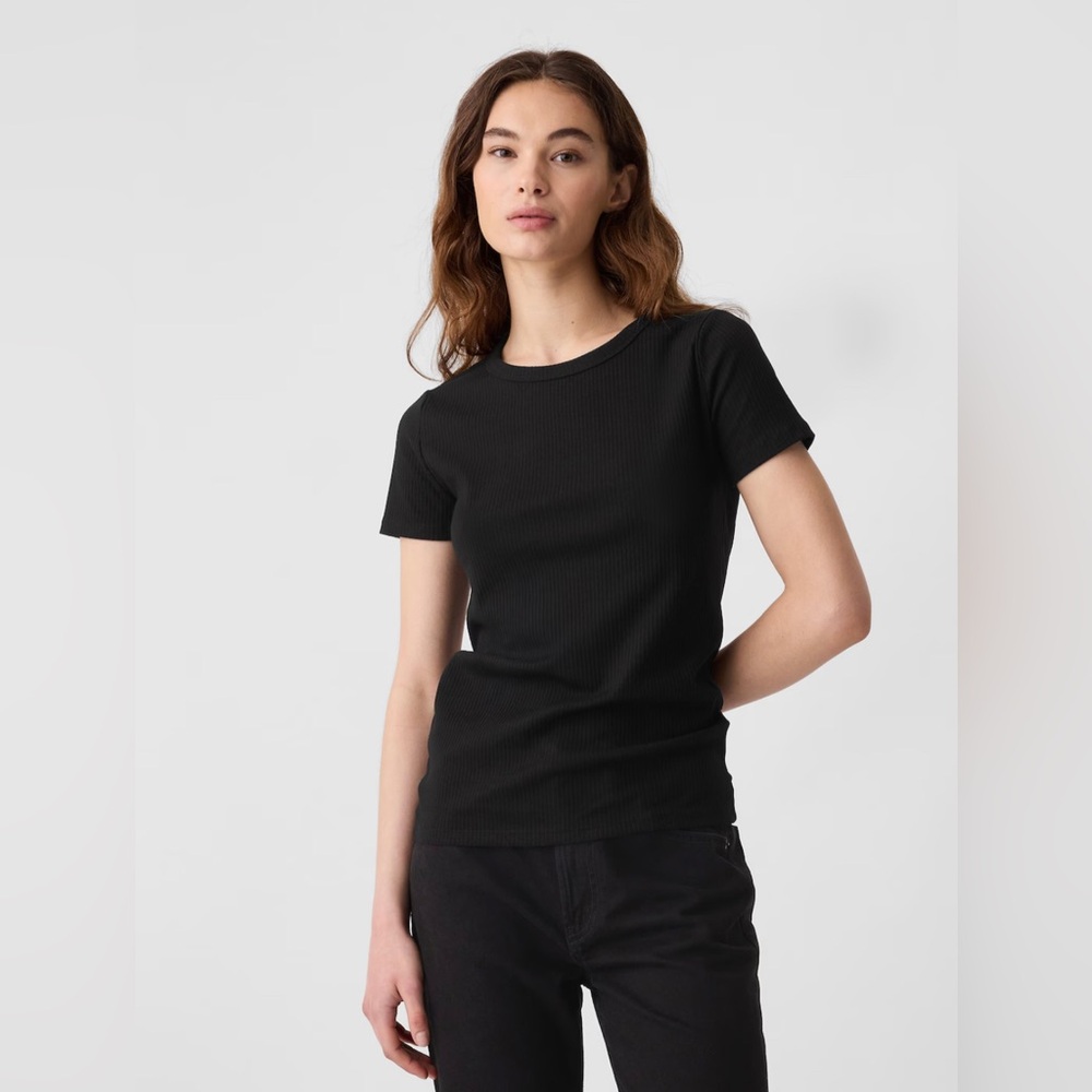 🆕 GAP Women’s Rib Ribbed Crew Neck Short Sleeve T-Shirt Black XLarge 16-18